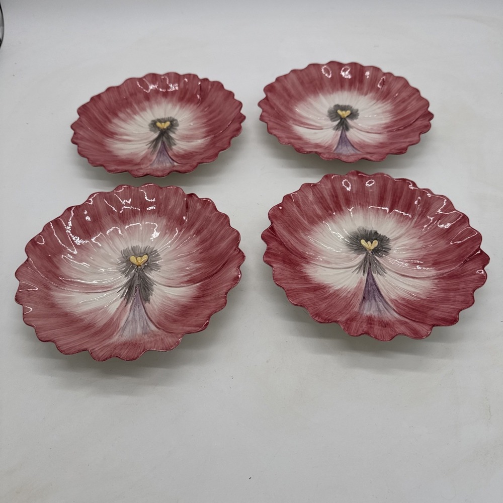 4 vintage Fitz & Floyd April Flowers pansies salad plates Rose Pink 8"